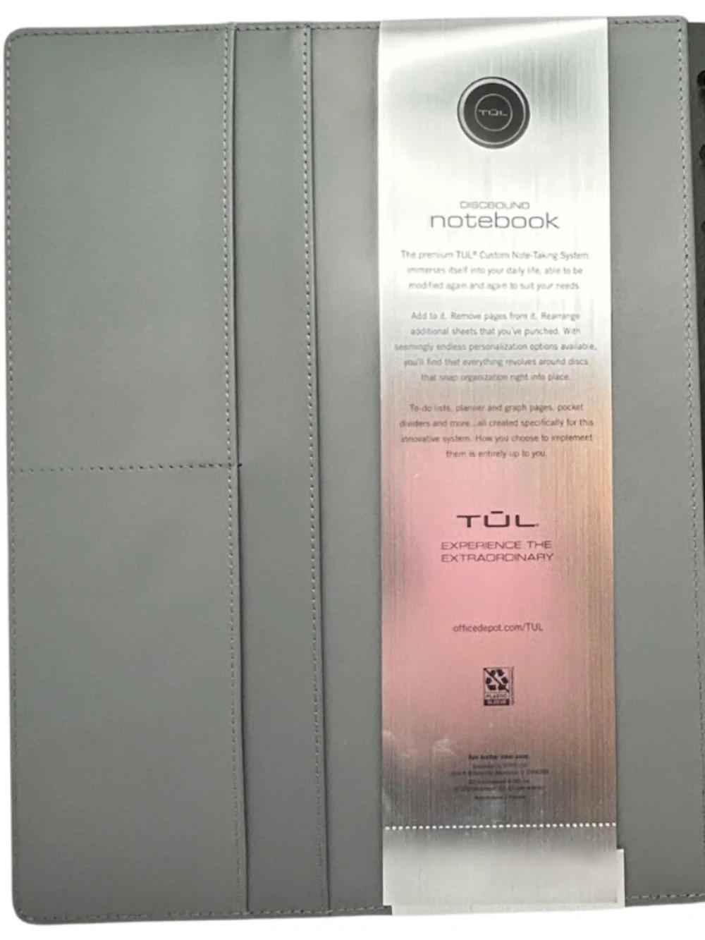 NEW TUL Discbound Notebook With Gray Leather Cover, Quality 60 Ruled Sheets